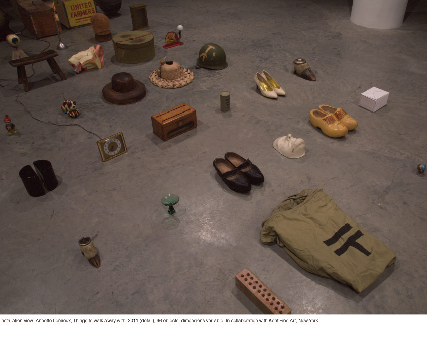 Annette Lemieux, Things to walk away with, 2011 (detail), 96 objects, dimensions variable. In collaboration with Kent Fine Art, New York